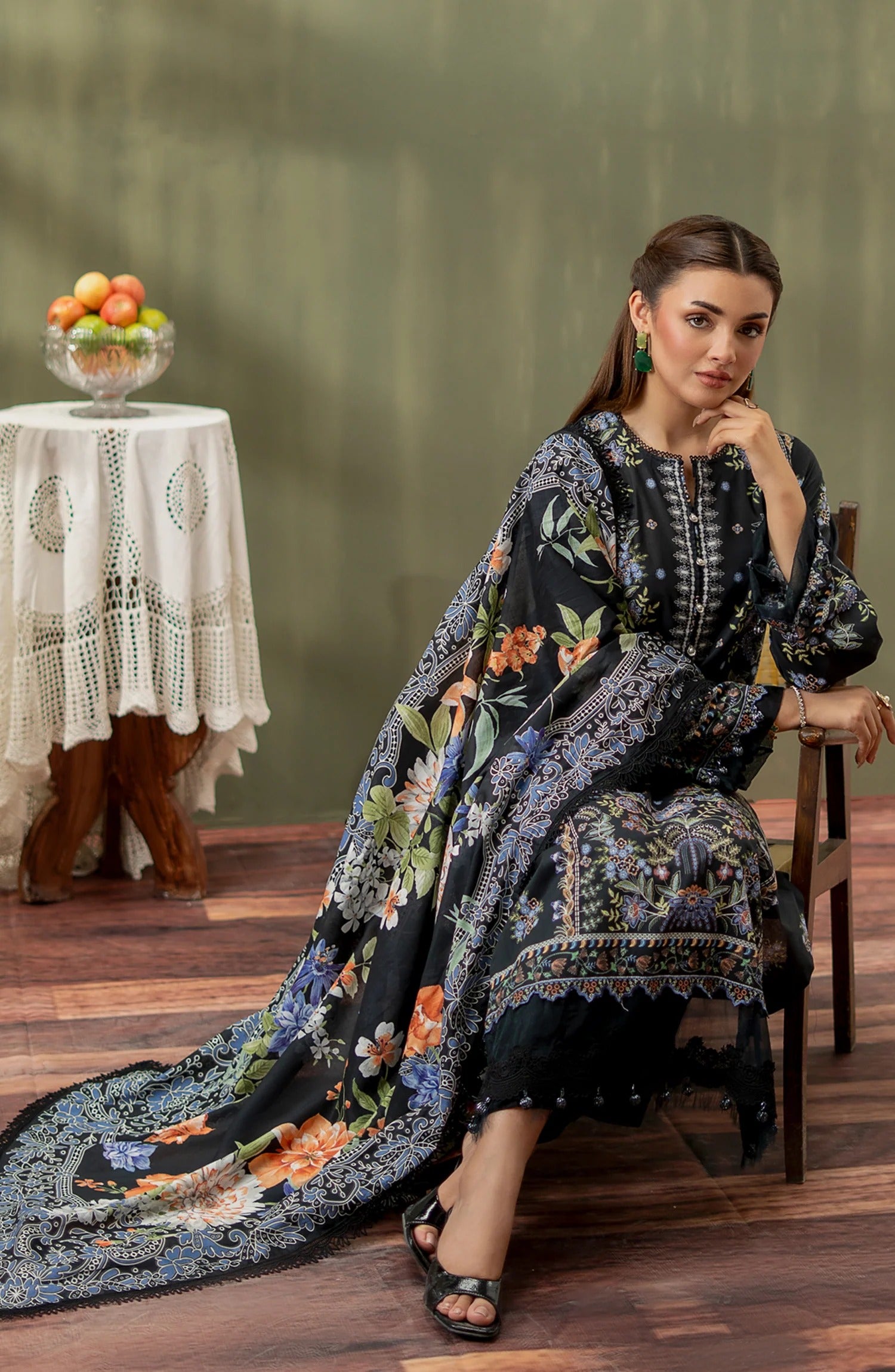 Mausummery Digital Printed Lawn Unstitched 3 Piece Suit - 08 Gul e nargis - MU25SPN - Black - Spring Summer Collection