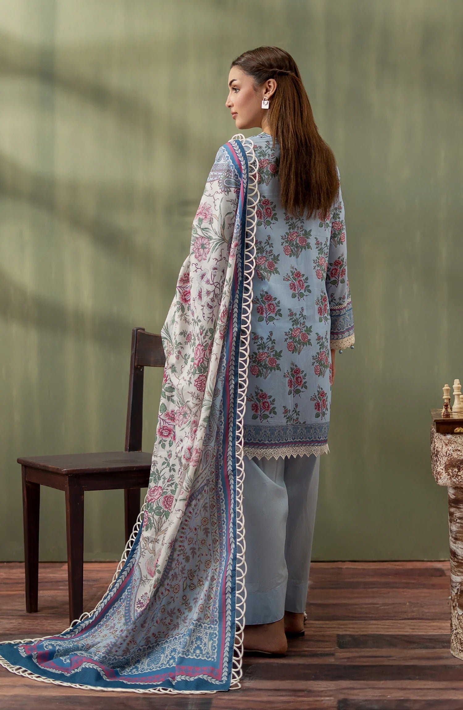 Mausummery Digital Printed Lawn Unstitched 3-Piece Suit in the refreshing "10 Wisteria" (Sky Blue) edition.