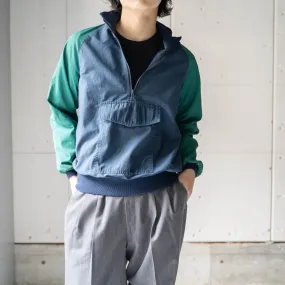 1980-90s green × navy half zip smock