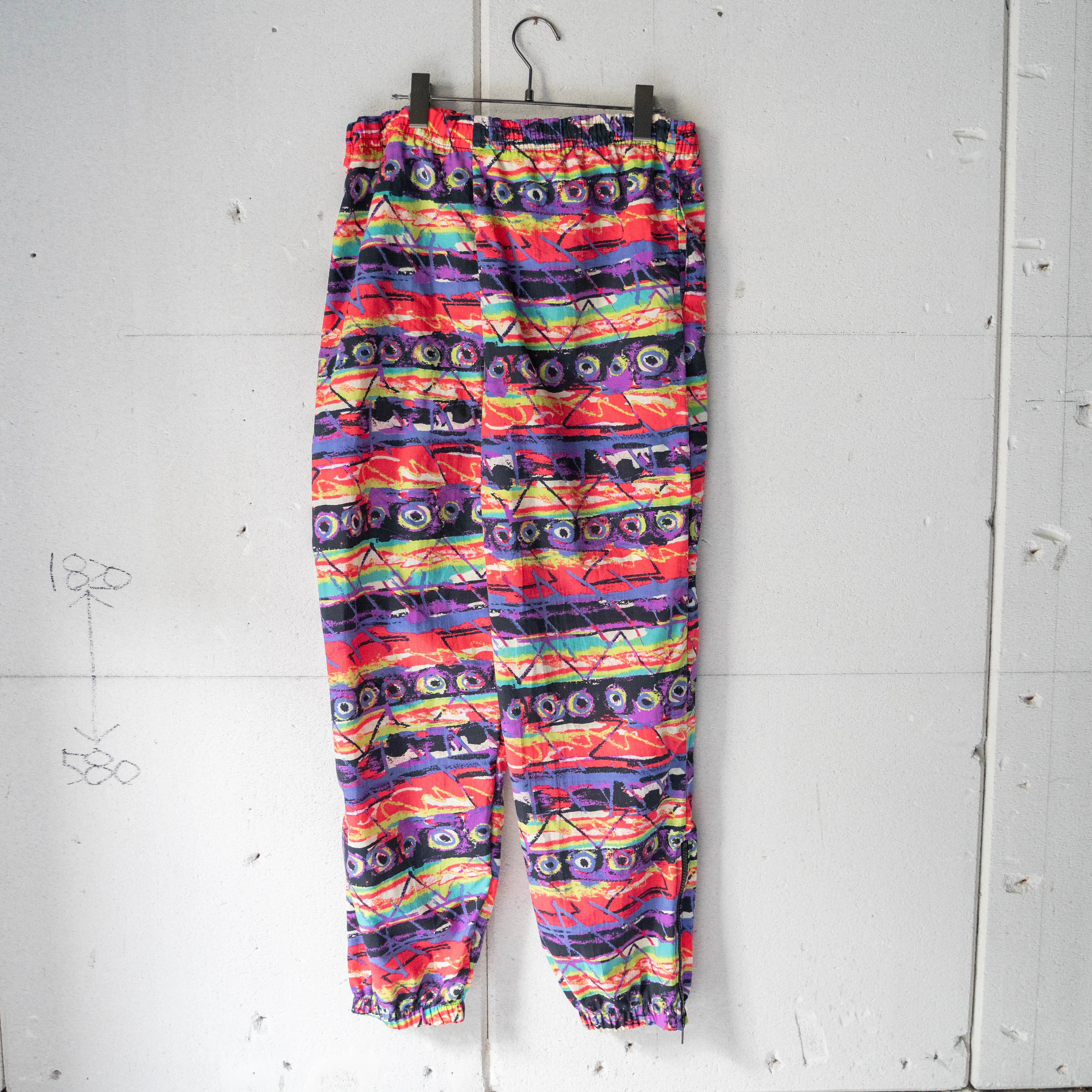 1990-00s multi color nylon design easy pants -with side zip-