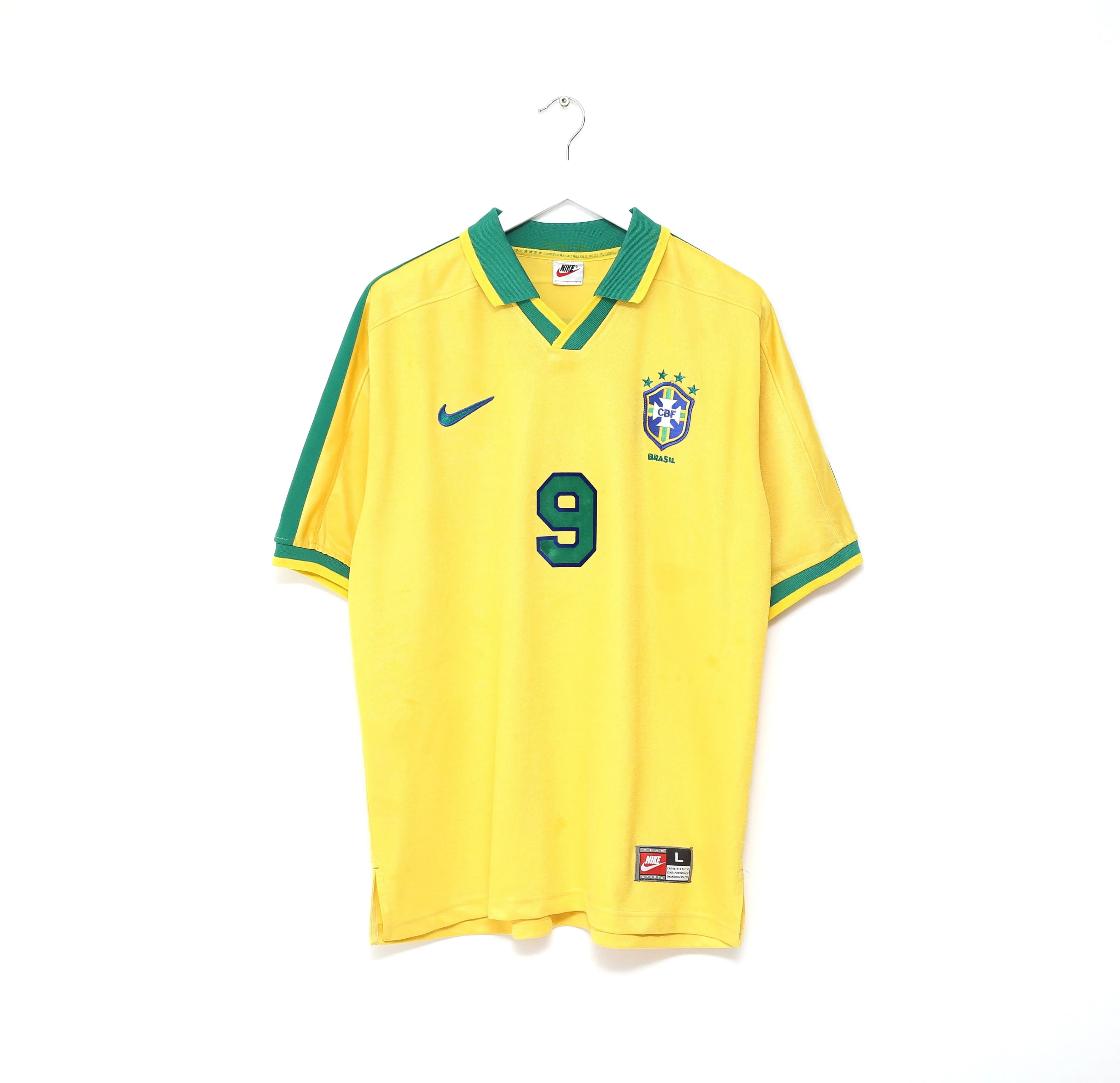 1997/98 RONALDO #9 Brazil Vintage Nike Home Football Shirt (L) Le Tournoi