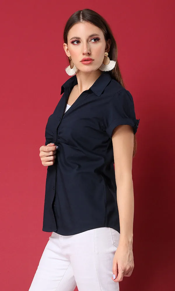 27140 Solid Short Navy Blue Basic Shirt