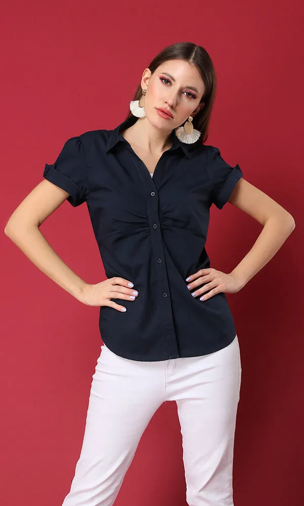 27140 Solid Short Navy Blue Basic Shirt