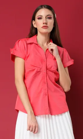 27141 Buttoned Short Sleeves Coral Basic Shirt