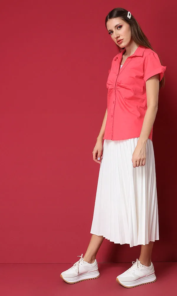 27141 Buttoned Short Sleeves Coral Basic Shirt