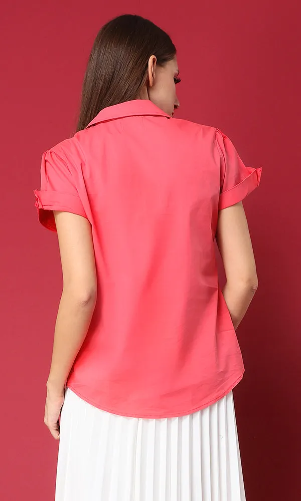 27141 Buttoned Short Sleeves Coral Basic Shirt