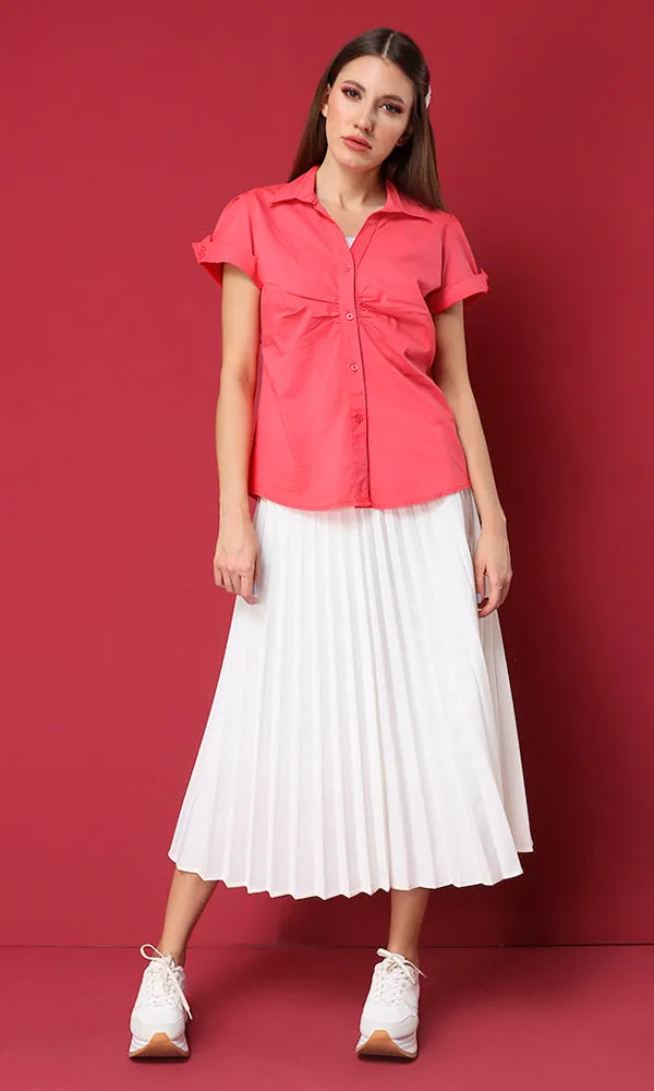 27141 Buttoned Short Sleeves Coral Basic Shirt