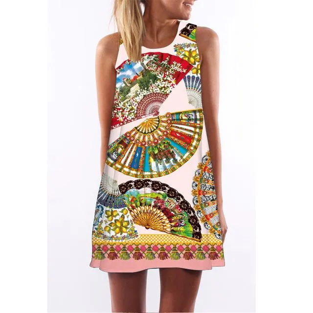 3D Vintage Printed Summer Bohemian Dashiki Beach Dress for Women