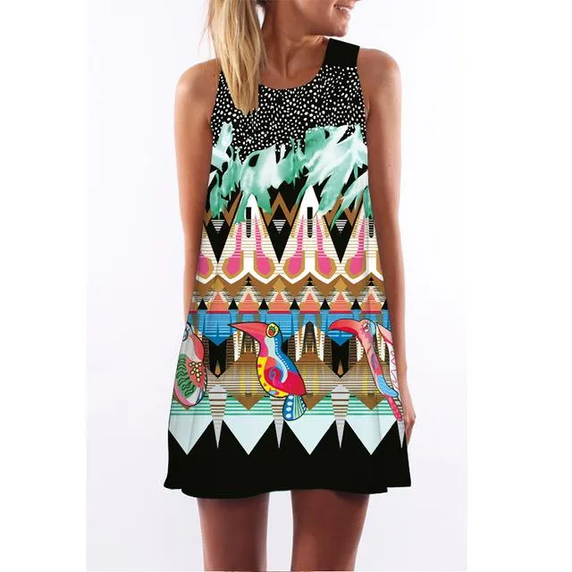 3D Vintage Printed Summer Bohemian Dashiki Beach Dress for Women