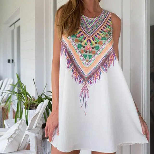 3D Vintage Printed Summer Bohemian Dashiki Beach Dress for Women