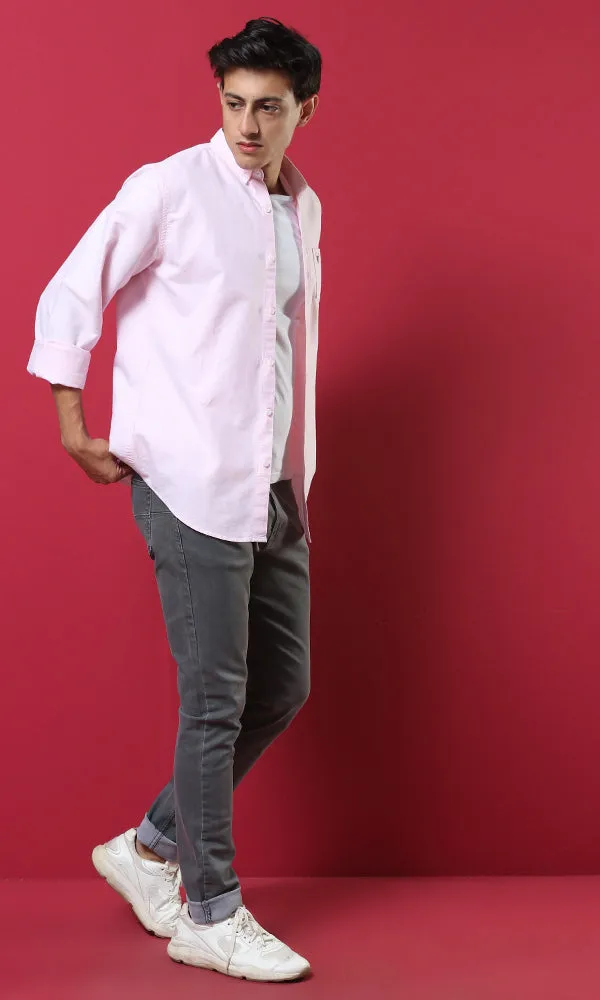 51608 Simple Elegant Light Pink Shirt With Breast Pocket