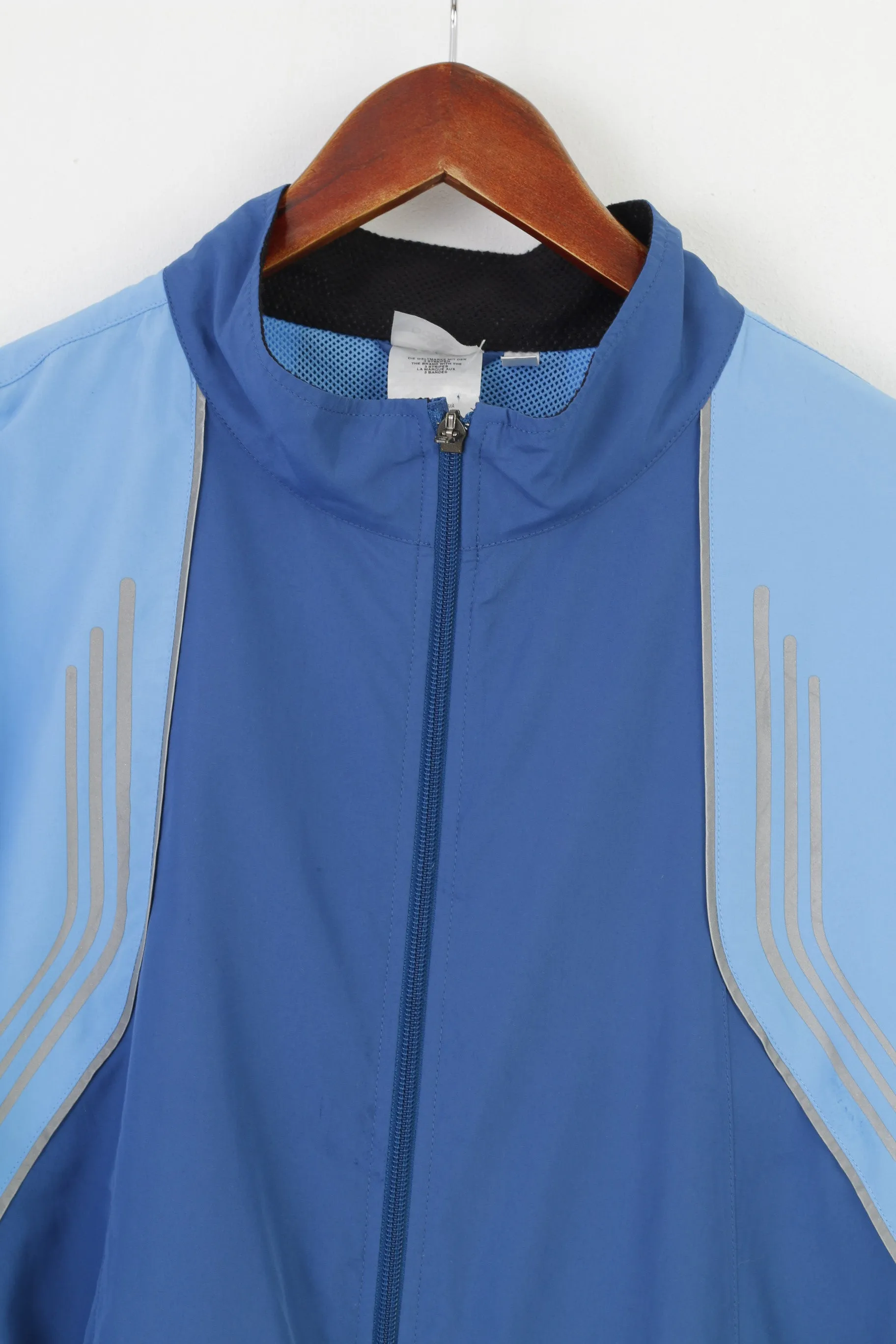 Adidas Men XL Jacket Blue Polyester Vintage 3 Stripes Full Zipper Sport Top