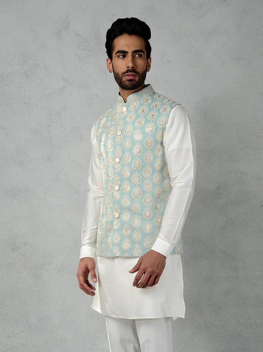 Aqua Green Bandhgala Jacket | TULA