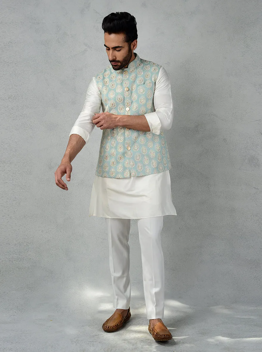 Aqua Green Bandhgala Jacket | TULA