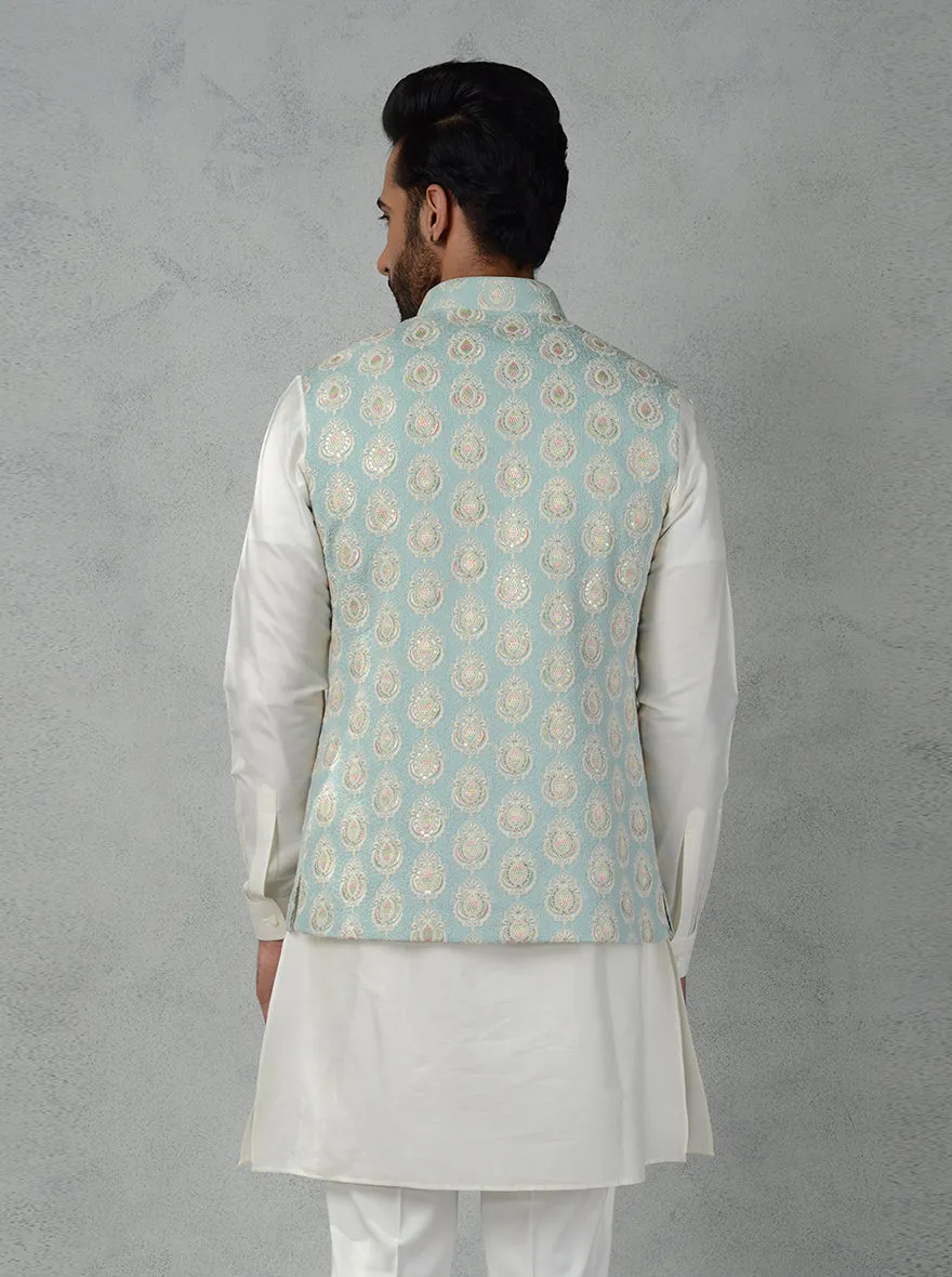 Aqua Green Bandhgala Jacket | TULA