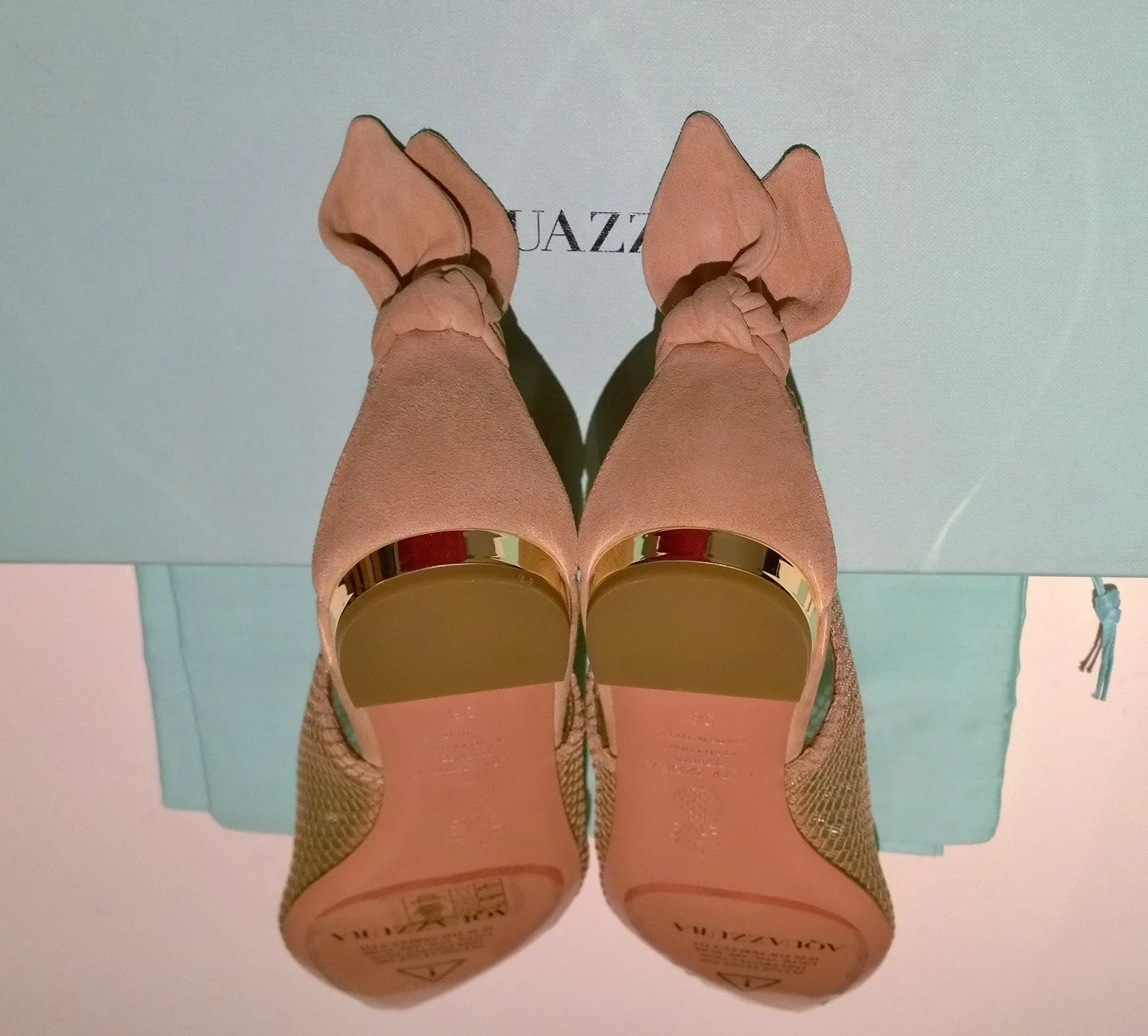 Aquazzura Bow Tie Mesh Ballet Flats in Beige Nude Shoes