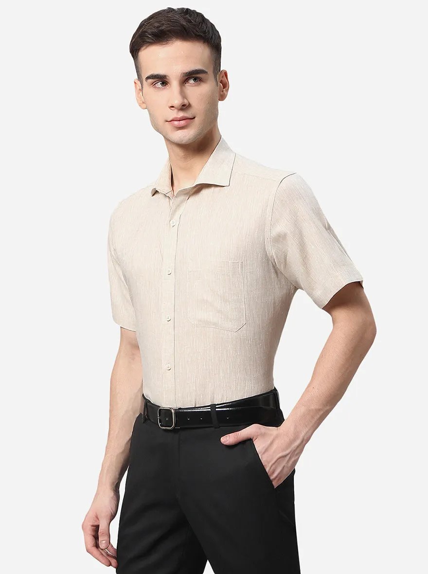 Beige Solid Regular Fit Formal Shirt | JadeBlue