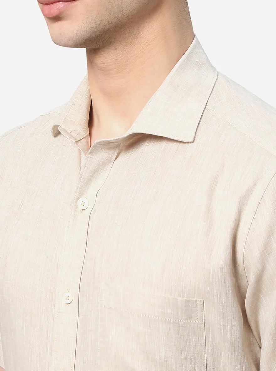 Beige Solid Regular Fit Formal Shirt | JadeBlue