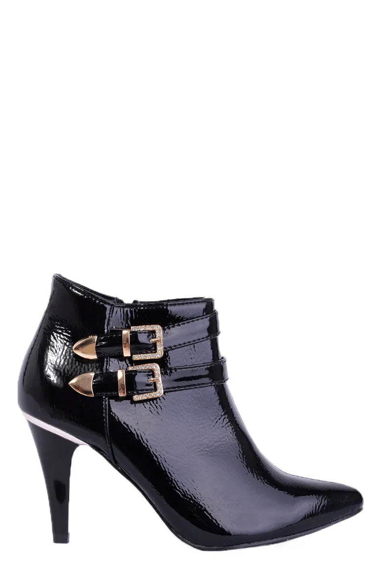 Black Patent Pointed Ankle Boots