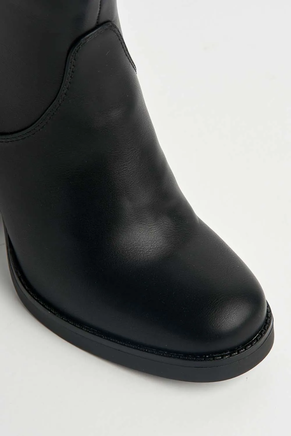 Canna Side Zip Block Heel Ankle Boots in Black Matt