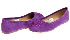 Chatties Girls Microsuede Ballet Flats With Heart Rhinestone Size 12/13 - Purple/Fuchsia