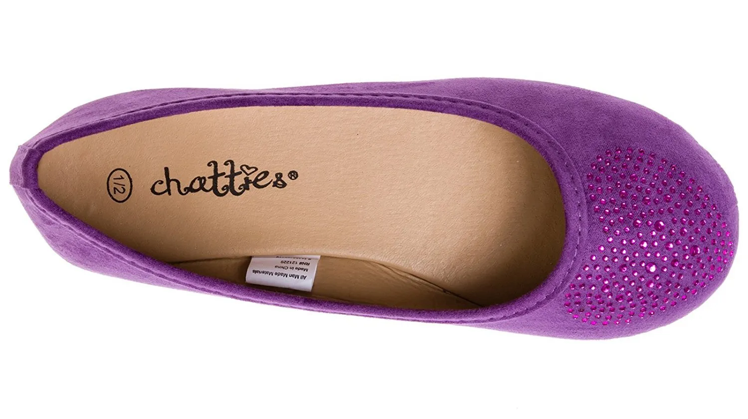 Chatties Girls Microsuede Ballet Flats With Heart Rhinestone Size 12/13 - Purple/Fuchsia