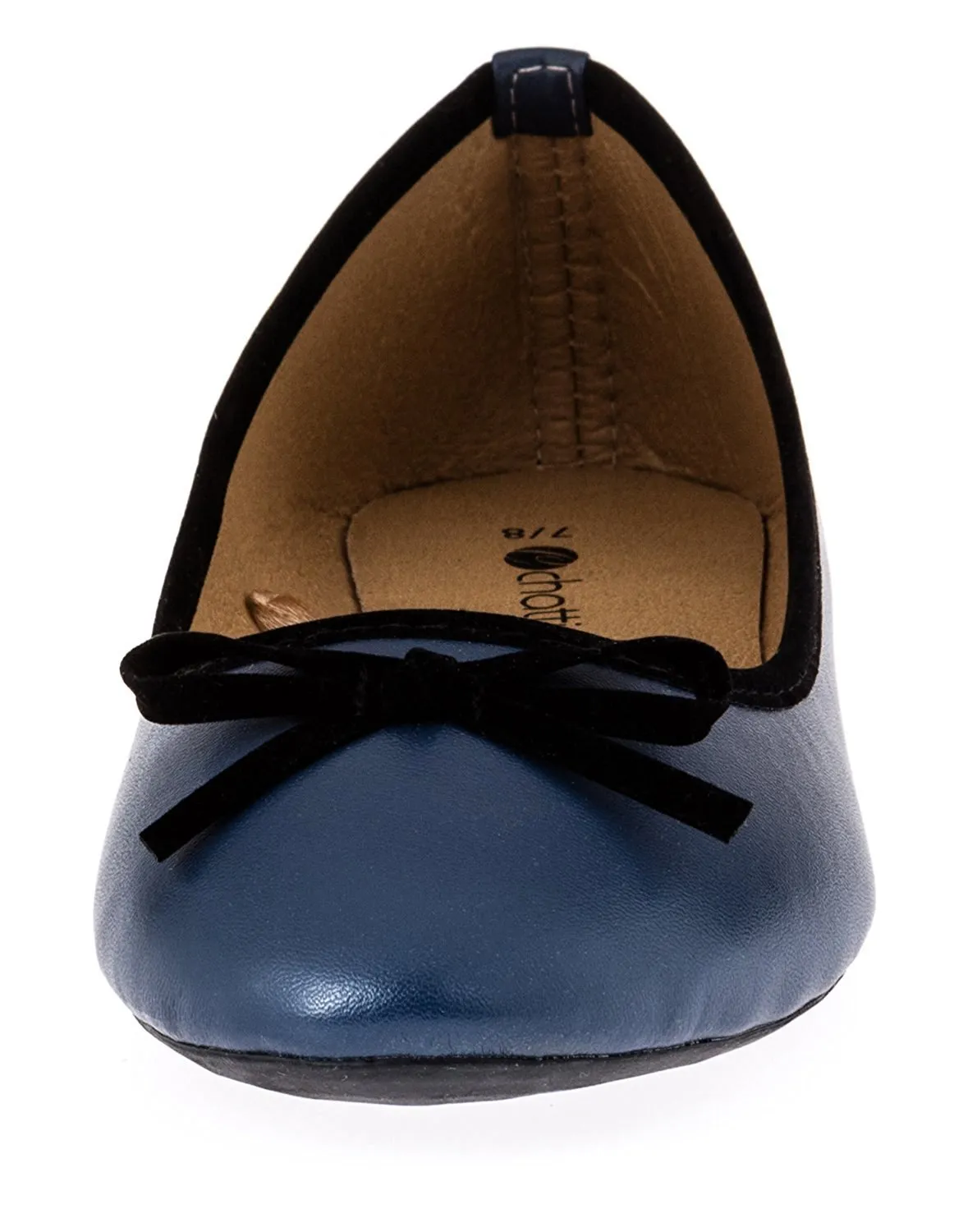 Chatties Ladies Ballet Flat with Microsuede Bow (Navy/Black), Size 11