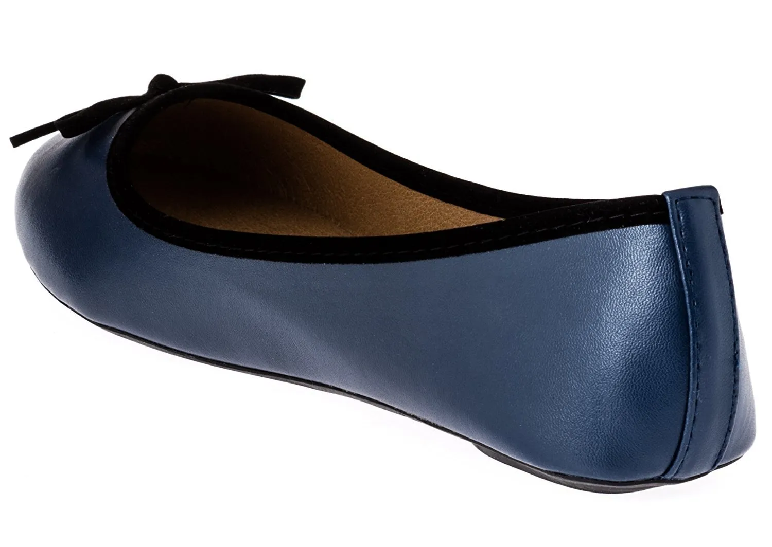 Chatties Ladies Ballet Flat with Microsuede Bow (Navy/Black), Size 11