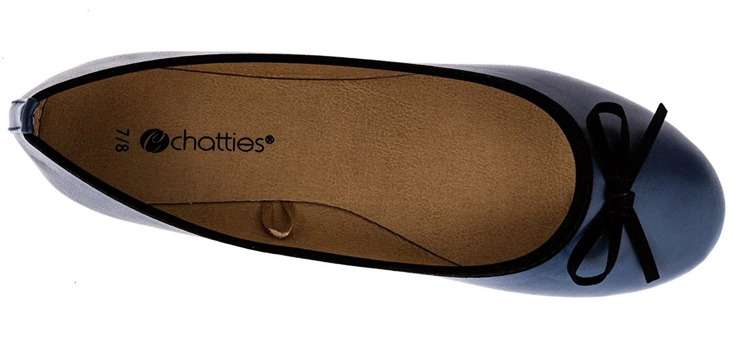 Chatties Ladies Ballet Flat with Microsuede Bow (Navy/Black), Size 11