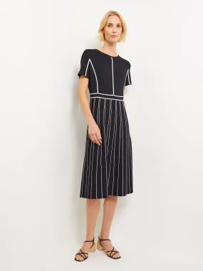 Contrast Stripe A-Line Soft Knit Dress, Black & White