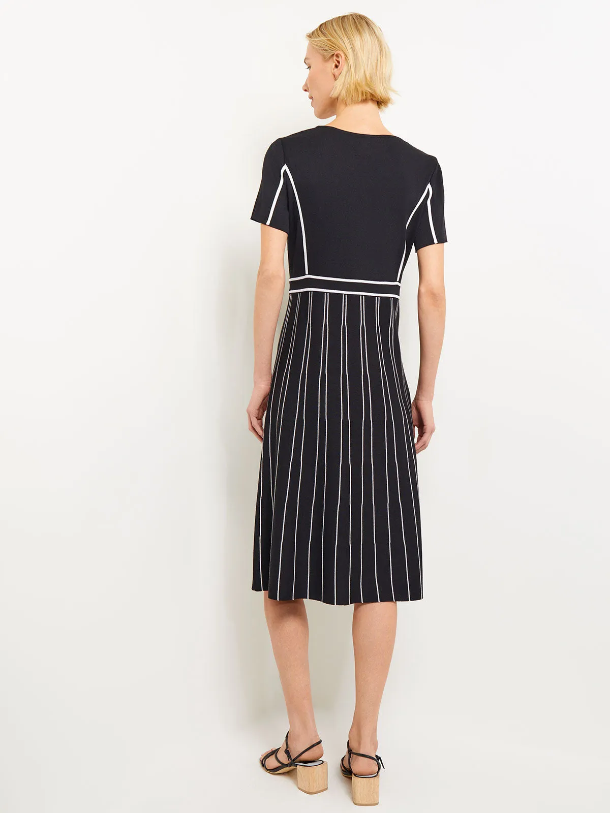 Contrast Stripe A-Line Soft Knit Dress, Black & White