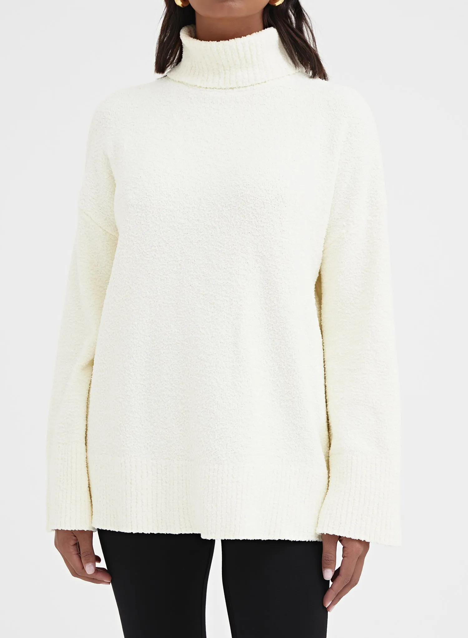 Cream Roll Neck Boucle Knit Jumper - Amal