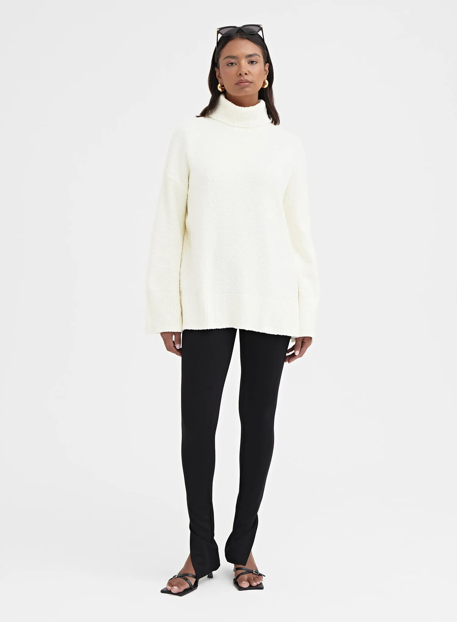 Cream Roll Neck Boucle Knit Jumper - Amal