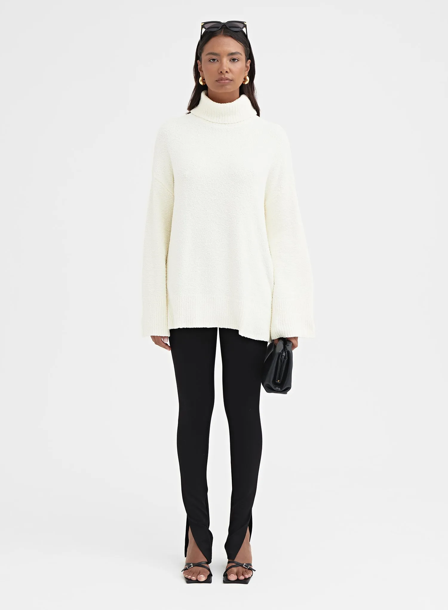 Cream Roll Neck Boucle Knit Jumper - Amal