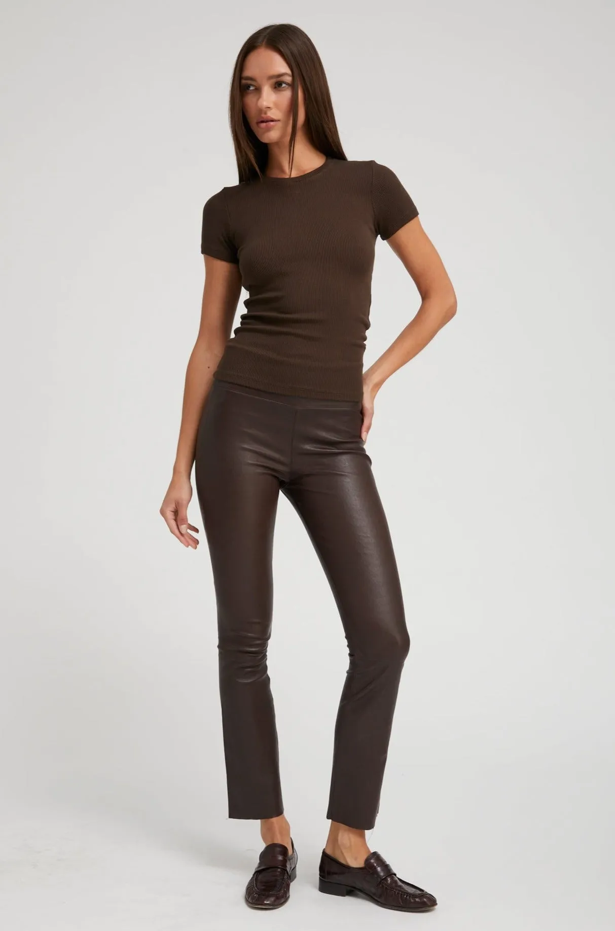 Dark Chocolate Leather Ankle Flare Leggings