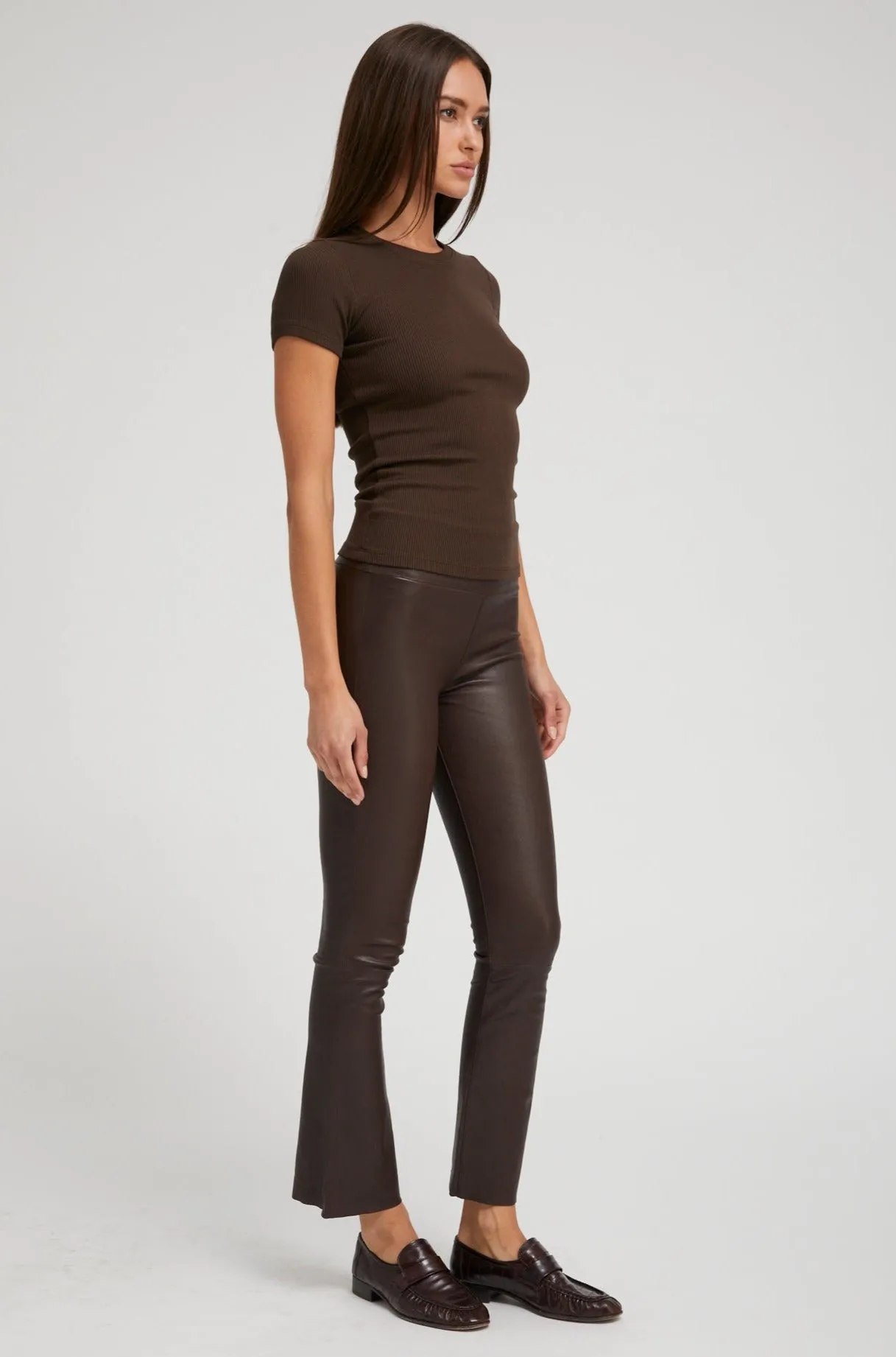 Dark Chocolate Leather Ankle Flare Leggings