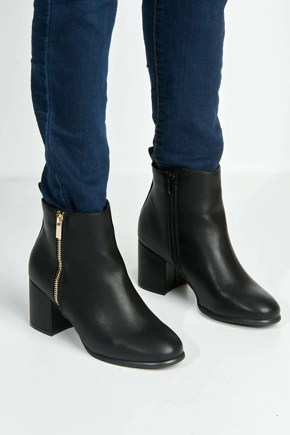 Elsa Zip Wide Fit Ankle Boots in Black Matt