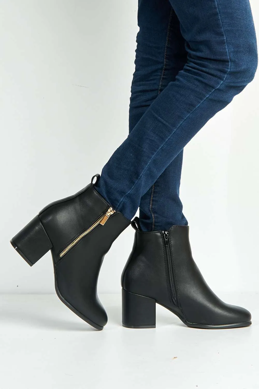 Elsa Zip Wide Fit Ankle Boots in Black Matt