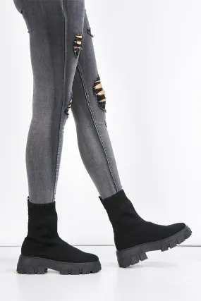 Enid Chunky Sock Boot in Black