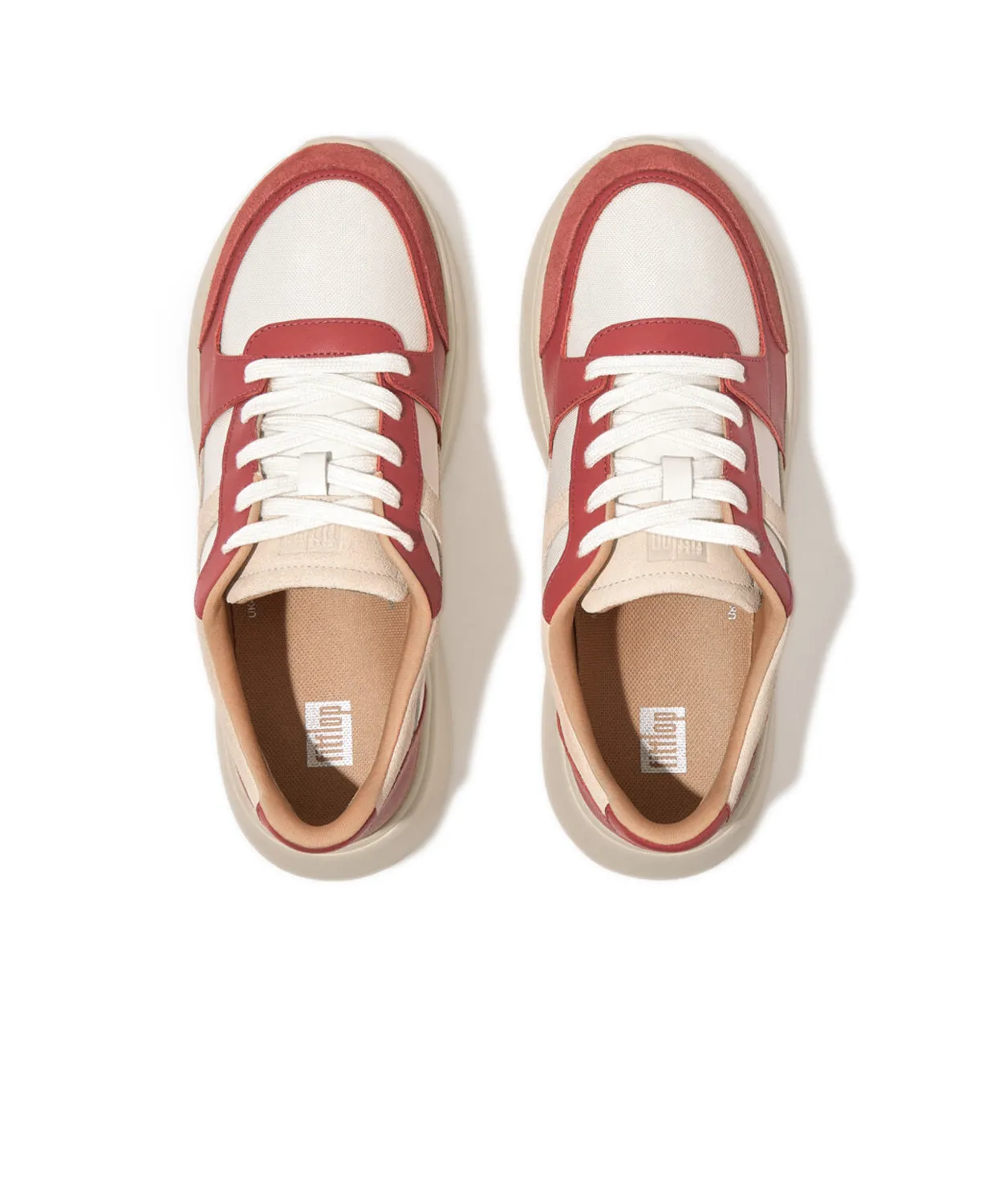 FitFlop F-mode Leather/Suede Flatform Sneakers Red