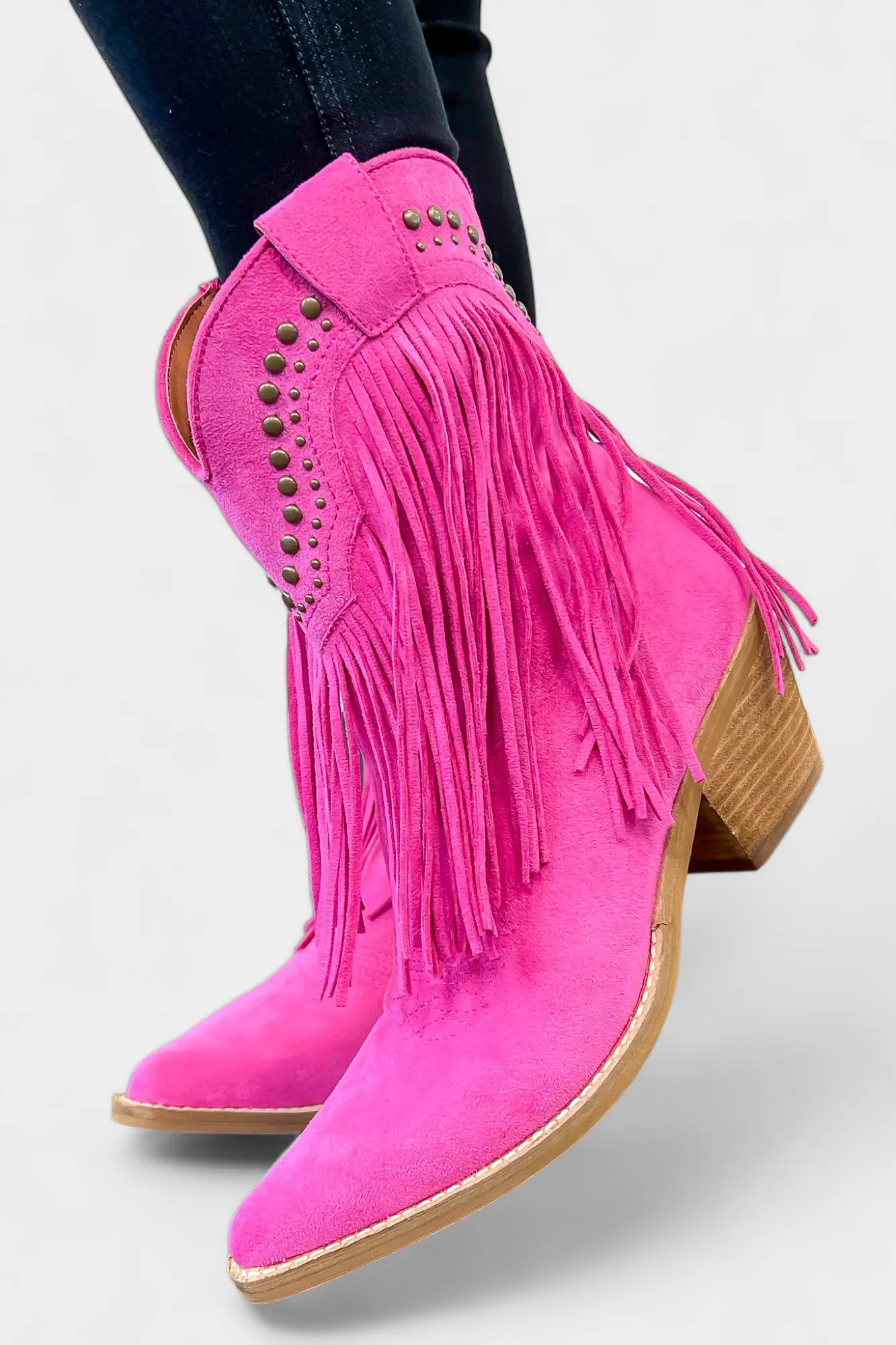 Fuchsia Western Fringe Short Boots