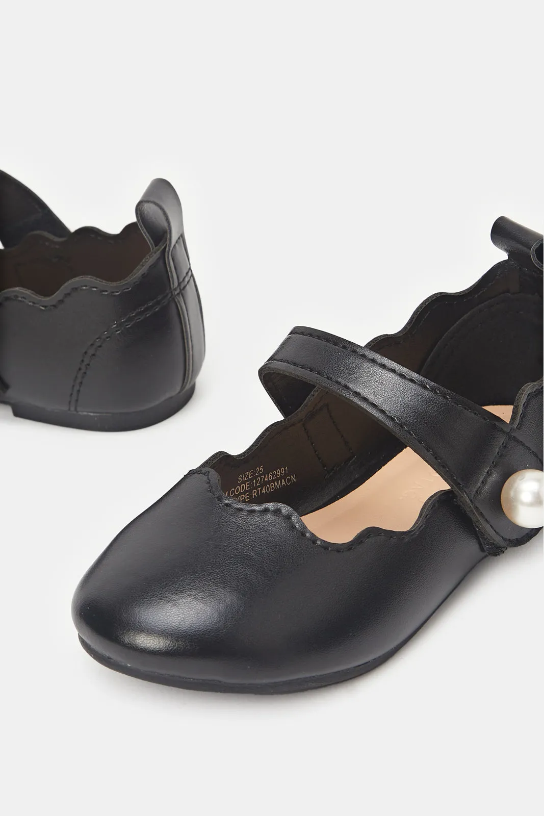 Girls Black Pearl Detail Ballerina