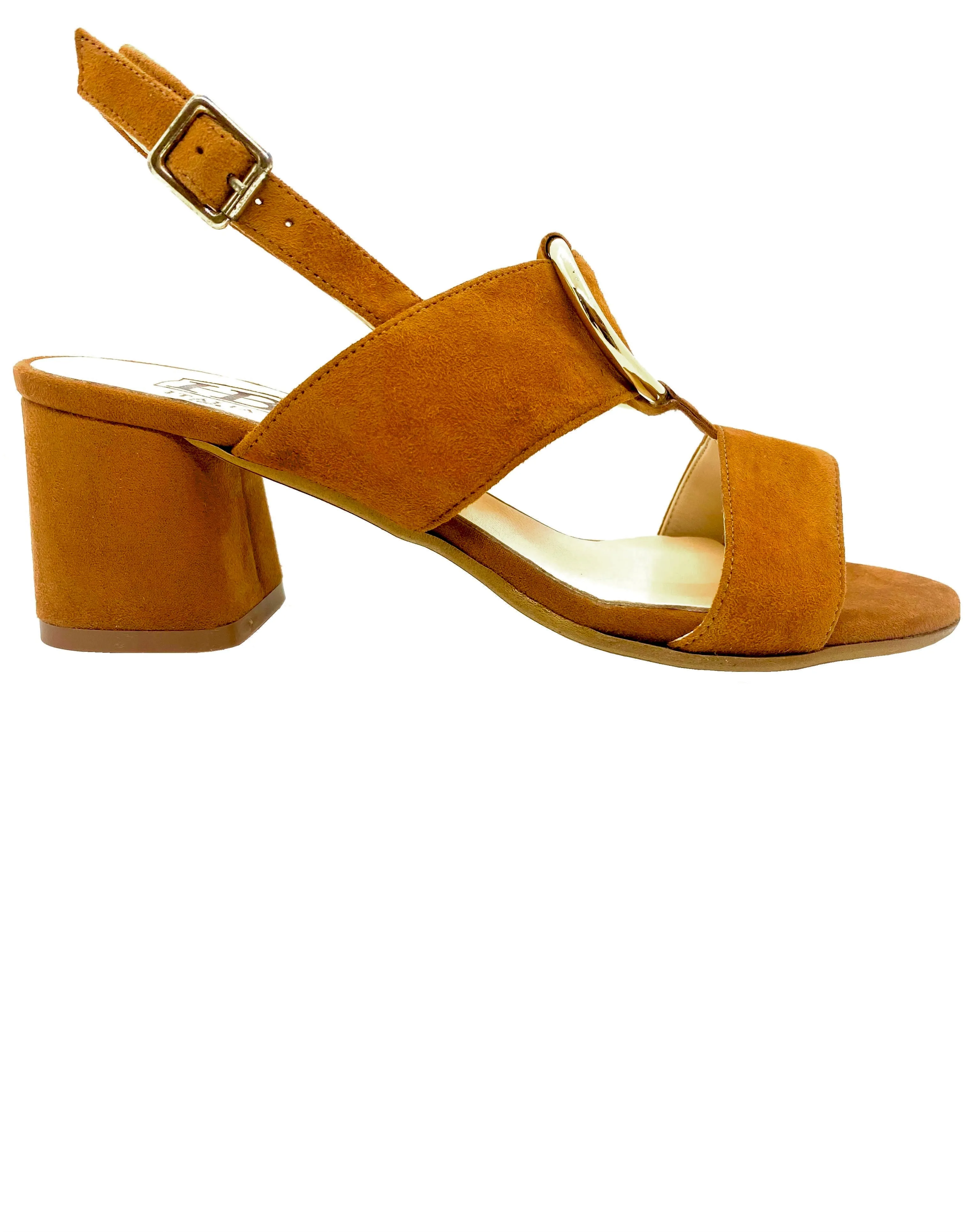 HB Italia Ladies Block Heeled Sandal TanSuede