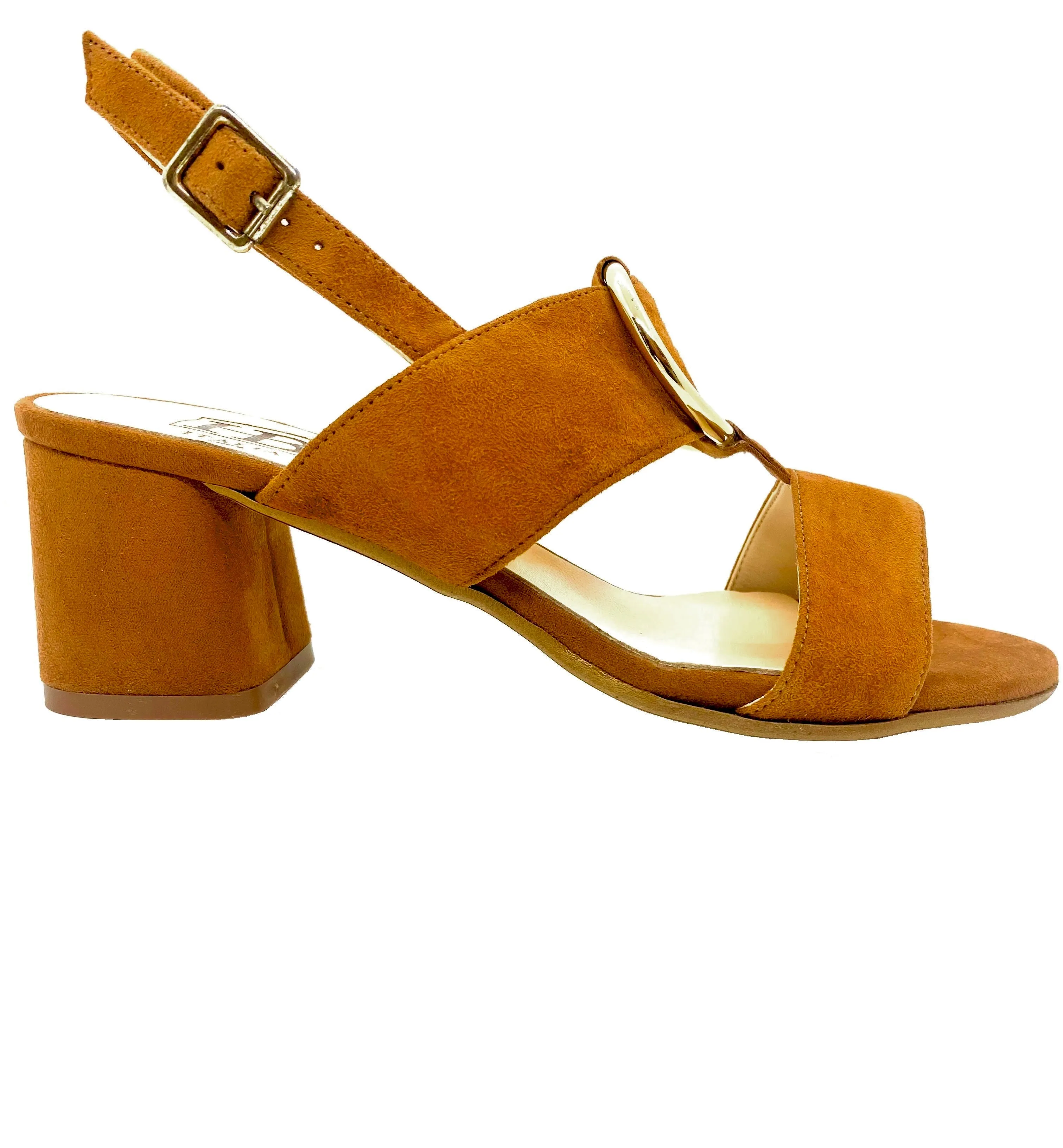 HB Italia Ladies Block Heeled Sandal TanSuede