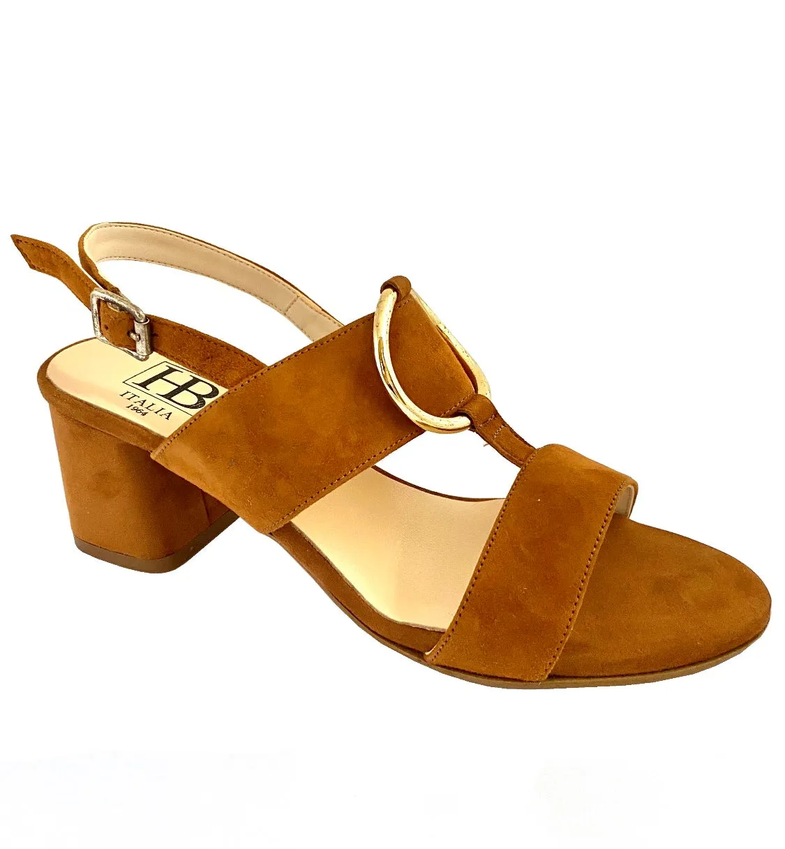 HB Italia Ladies Block Heeled Sandal TanSuede