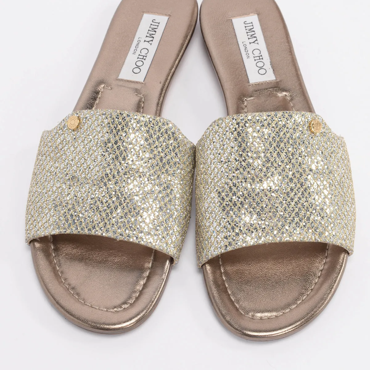 Jimmy Choo Champagne Lame Nanda Slides 40