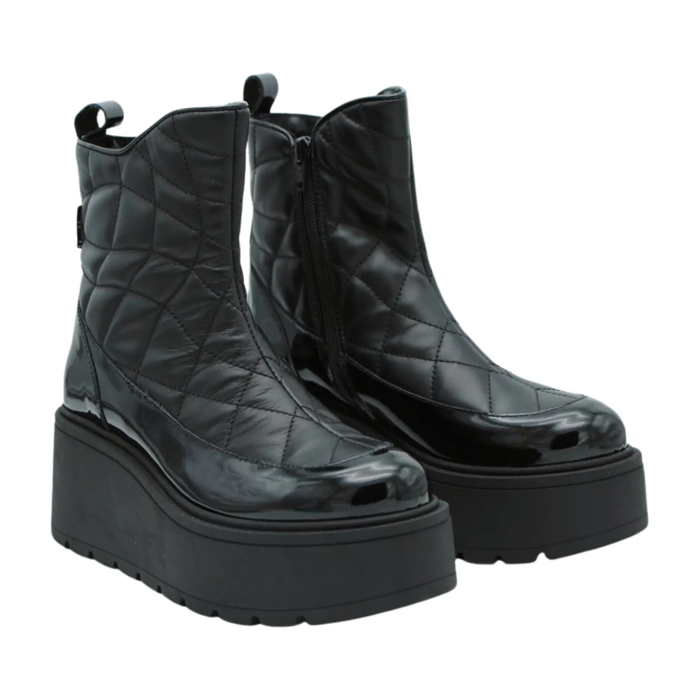 MARCO MOREO Black Patent & Quilted Platform Boot G1011