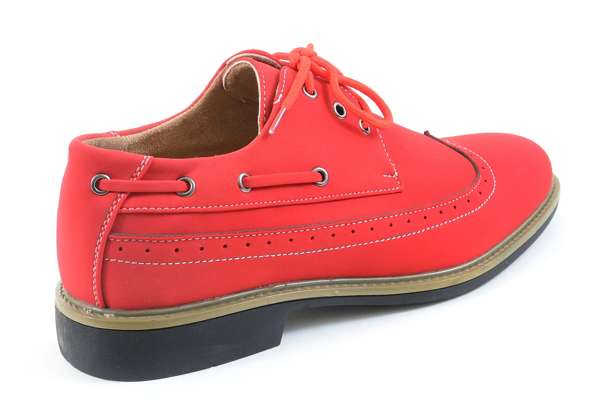 Men's Wing-tip Vegan Suede Rockabilly Casual Dress Red Oxford Shoes