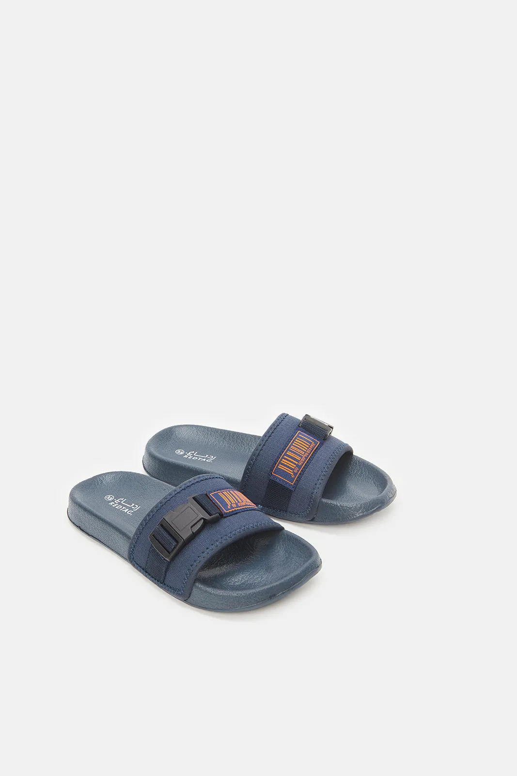 Senior Boys Black Slides With Buckle Trim