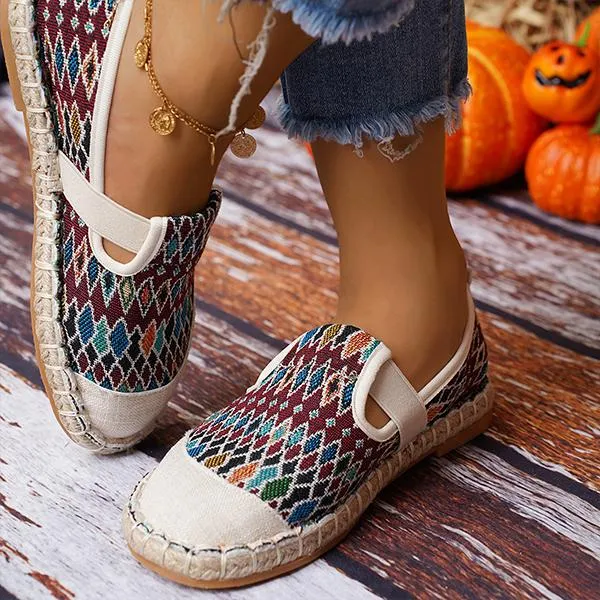 Women's Casual Ethnic Pattern Elastic Strap Flats 11778586S